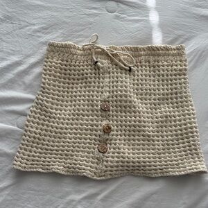 Cream Knit Skirt with Button Detail